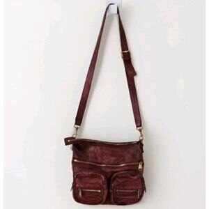 Liebeskind Crossbody Bag Anny Fire Red Aged Leather Zip Flannel Plaid Lined Boho